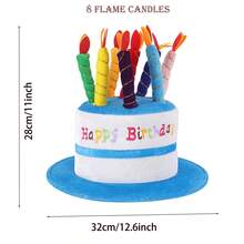 1 件生日蛋糕帽 - 12.6 X 11 英寸，8 支蜡烛，带火焰帽，蓝色，仅可手洗，适合生日派对、聚会、单身派对和节日庆祝活动 - 彩色 - 查看 8