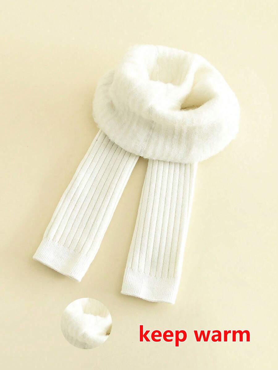 1pc Solid Color Warm & Comfy Children Leggings, Toddlers Autumn Winter Base Layer Tight, Suitable For Daily Wear - White - View 1