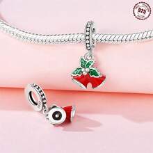 S925 银质圣诞主题礼盒套装，包括驯鹿、房子、铃铛、糖果、心形、圣诞帽和雪花饰物，DIY 女士手链和项链首饰，浪漫、优雅、精巧、多功能，派对礼物 - 銀色 - 查看 6