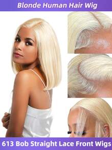 Peruca Bob de Cabelo Humano Loiro 613 de 12 Polegadas, Reta, Frente de Renda 13x4 com Cabelo Implantado, Renda Transparente e Densidade de 150, Perucas Loiras 613 de 8-16 Polegadas para Mulheres, Peruca Bob Curta para Mulheres