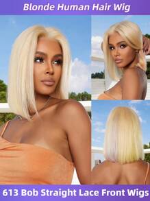 Peruca Bob de Cabelo Humano Loiro 613 de 12 Polegadas, Reta, Frente de Renda 13x4 com Cabelo Implantado, Renda Transparente e Densidade de 150, Perucas Loiras 613 de 8-16 Polegadas para Mulheres, Peruca Bob Curta para Mulheres