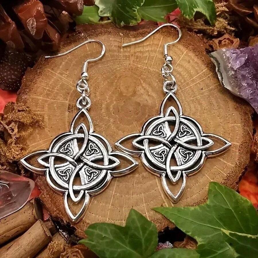 Witch Knot Earrings, Wiccan Jewelry Gift For Mum, Stainless Steel Stud, Lever Back Hoop Wire Hook, Fashion Earrings, Vintage Earrings, Celtic Knot Earrings, Bohemian Earrings, Fashion Jewelry, Earrings For Love, Valentine's Day Gifts, Festival Gifts,Mom,Mother,Mother's Day,Gift
