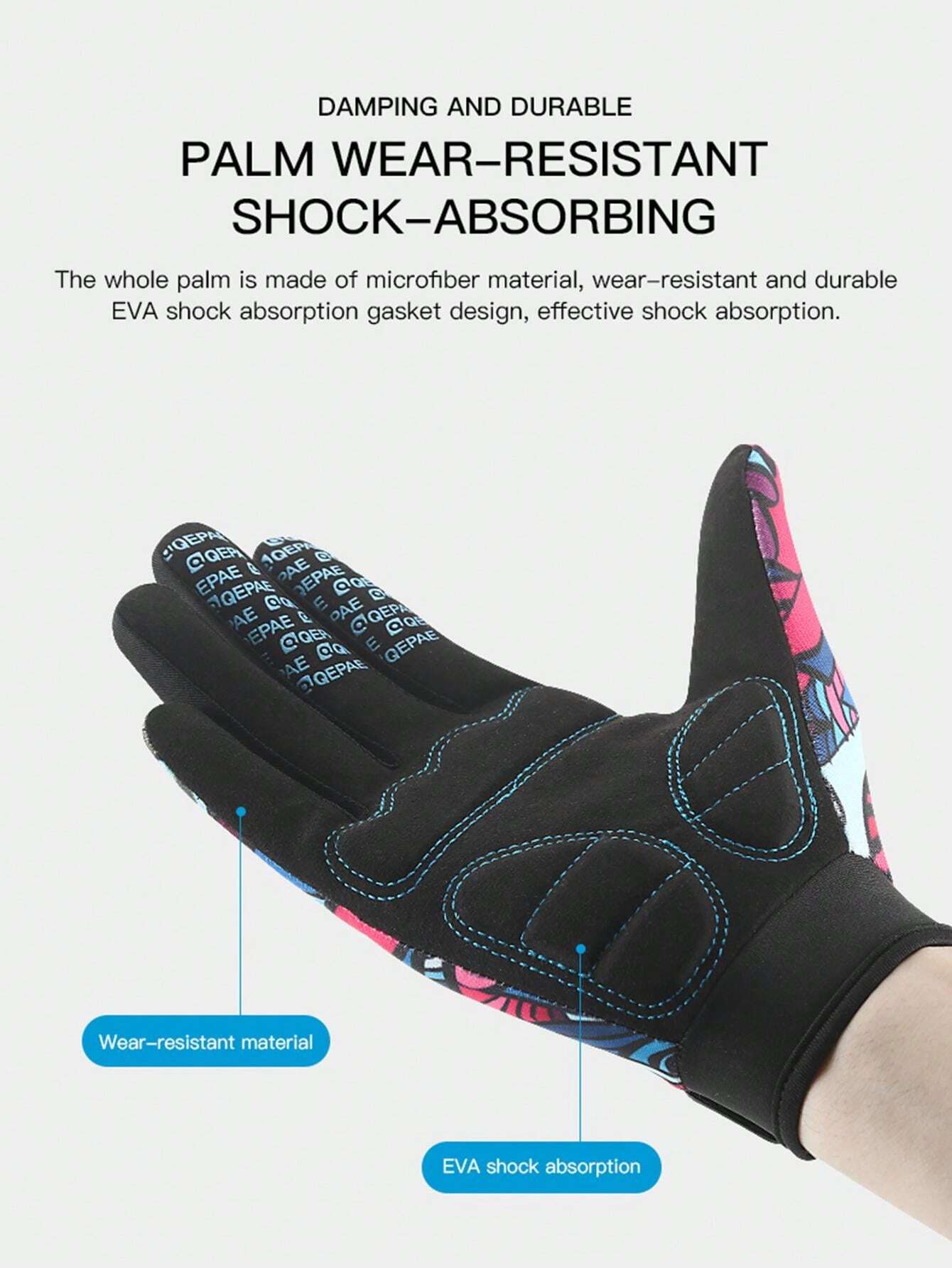 1 Pair Colorful Printed Cycling Gloves, Full Finger Gel Padded Biking