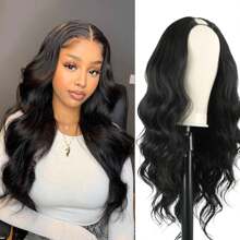 24inch V Part Wig Body Wave Glueless Wig Clip In Extensions Thin Part Wig Long Wavy Black Half Wig For Women, Hair No Leave Out V Part Wigs Beginner Friendly No Sew In Synthetic Wigs