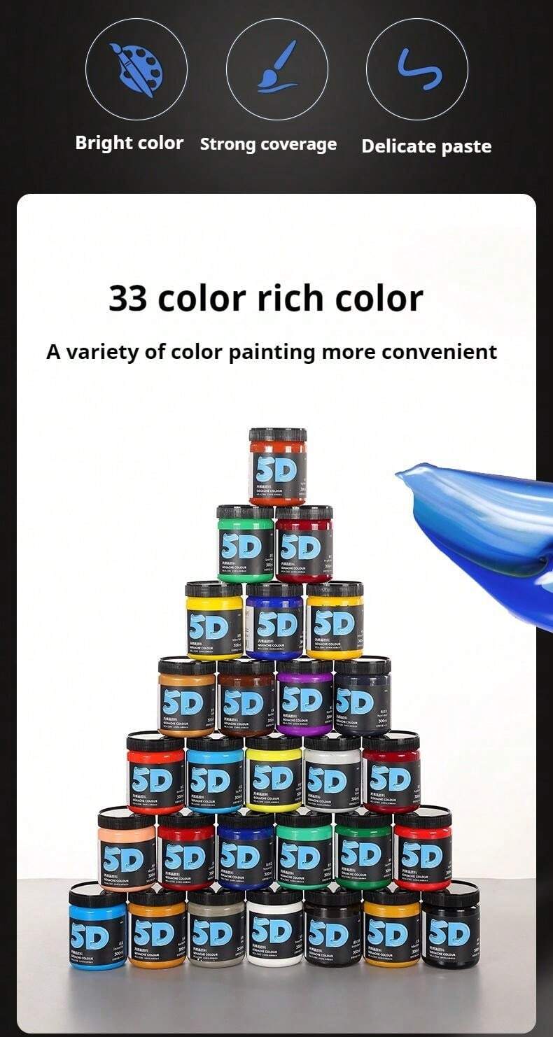 5D Painter Acrylic Paint 300ml Bucket Pack, Student And Professional Grade, NonFading