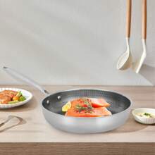 Eatssode 28 cm Pfanne Wabenstruktur, Bratpfanne Edelstahl, Antihaft Pfanne, 380°C Hochtemperaturbeständigkeit, Spülmaschinen, Universalpfanne, für alle Herdarten Geeignet - Silber - Übersicht 4