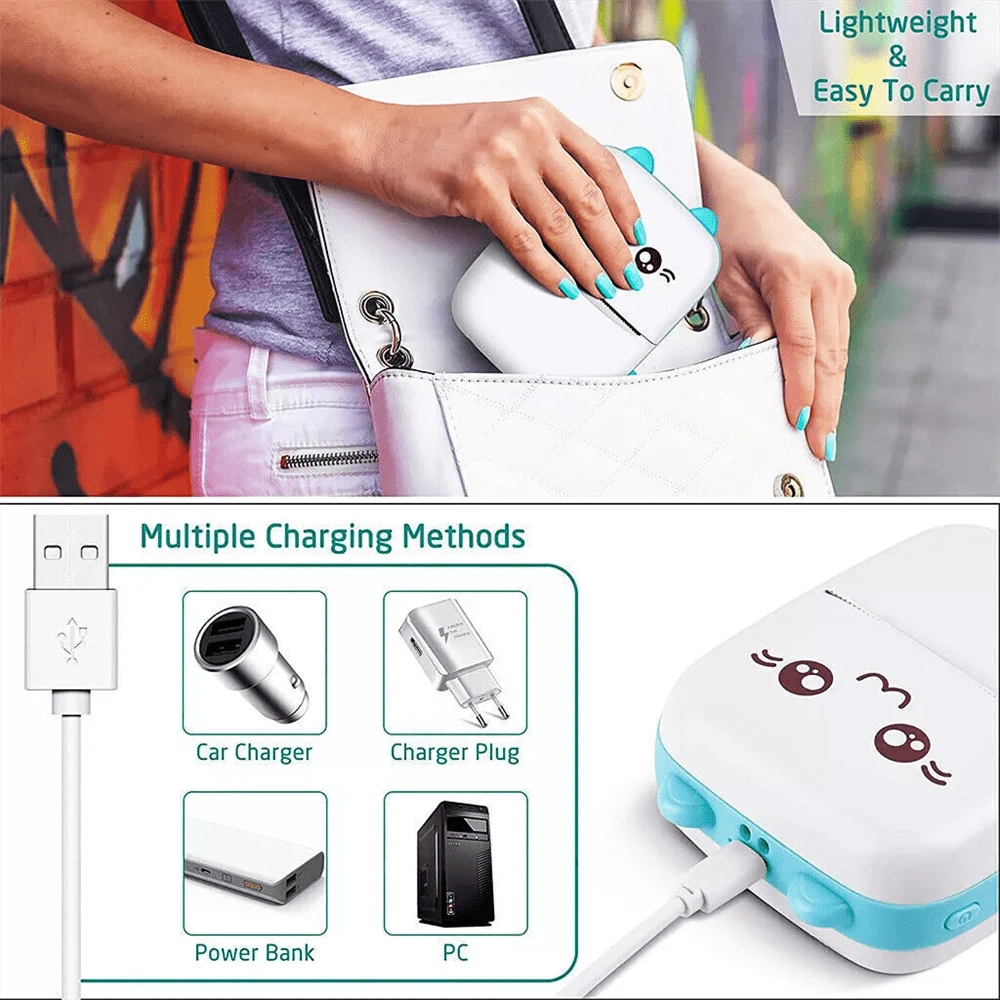 Mini Printer Pocket Thermal USB Bluetooth Phone Photos Label Printing