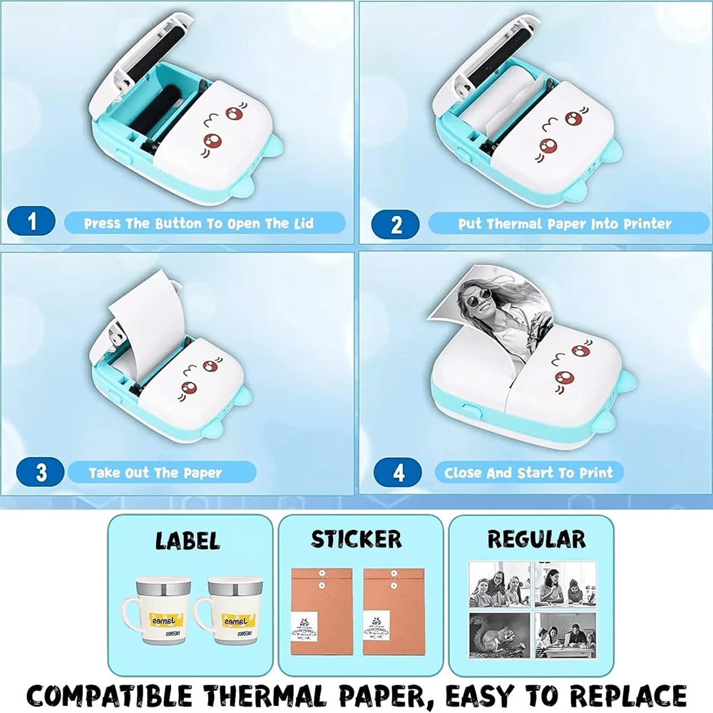 Mini Printer Pocket Thermal USB Bluetooth Phone Photos Label Printing