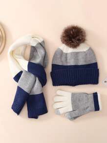3pcs Kids Warm Set: Knitted Hat, Gloves & Scarf, For Winter - 3PC - View 17