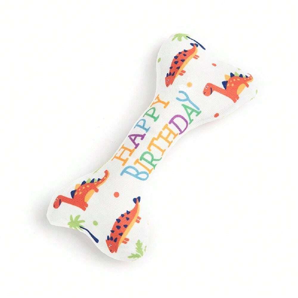 1pc Pet Plush Doll, Birthday Bone, Dinosaur Bone, Cat/Dog Durable Chew