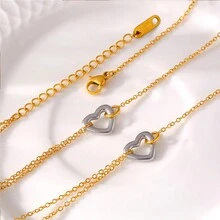 1 chiếc vòng tay nữ mạ vàng, mặt dây chuyền hình trái tim rỗng hai tông màu, dây chuyền thép không gỉ tối giản, thích hợp đeo hàng ngày. - Vàng - Xem 4