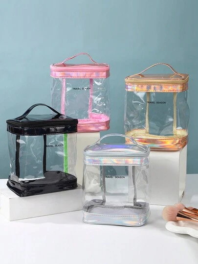 1个欧美激光全息圆柱透明大容量化妆包，旅行收纳包