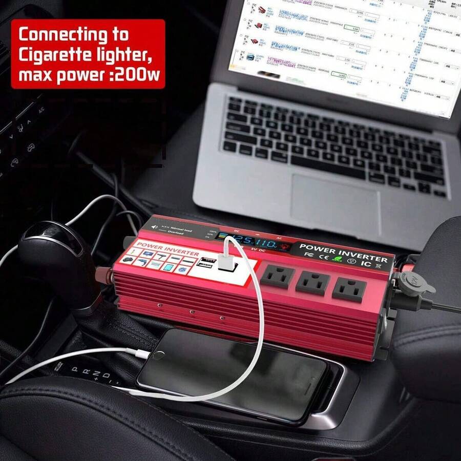 4000W1000W Car Power Inverter D.C 12V To AC 110V 3 AC Outlets RV Solar