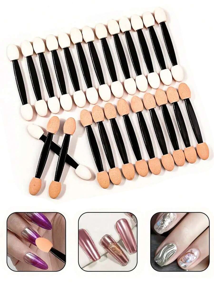 Bộ 30 cọ mút hai đầu dùng cho nghệ thuật làm móng lấp lánh bột Aurora, dụng cụ trộn hiệu ứng gương và laser, cọ mút trang trí móng tay di động cho hiệu ứng chuyển màu - màu đen - Xem 1