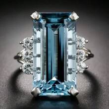 Sparkling Elegant Women's Exquisite Fashion Ring Jewelry Luxury Aquamarine Bridal Engagement Wedding Band Cocktail Prom Ring Christmas Valentine's Day Upscale Sense Gift