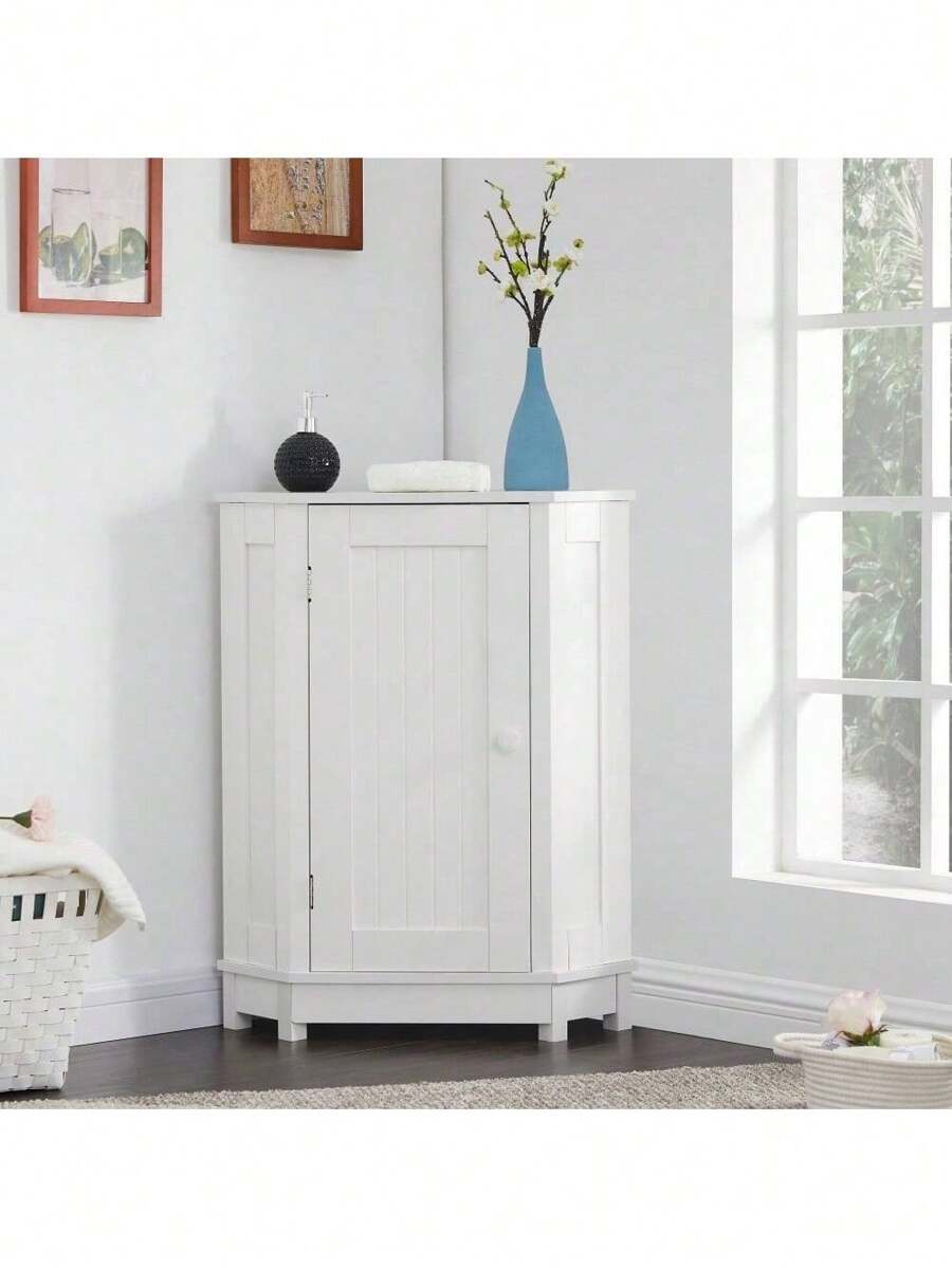 White Bathroom Triangle Corner Storage With Adjustable