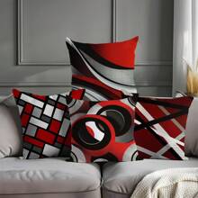 MEMNUN 4pcs 17.7*17.7in(45*45cm)/19.69*19.69in(50*50cm)/15.75*15.75in(40*40cm) Red White Gray Modern Abstract Geometric Print Polyester Pillow Covers [Pillow Insert Not Included], Home Decor Cushion Covers For Sofa, Bedroom, Car, Suitable For Daily Use Or High-End Minimalist Home Decoration - Multicolor - View 11