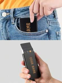 1pc Custom Signature Wallet, Personalized Signature Design Wallet, Custom Signature Wallet, Personalized Wallet With Signature,Custom Signature Wallet,Slim Card Pushing Pattern Wallet ID Bank Credit Card Holder Minimalist Thin Aluminium Metal Wallets Bank Card Box RFID Women Purse Men Metal Card Holders Organizer - Black - View 3