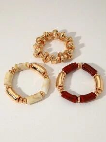 LADYCOCO 3 chiếc vòng tay hạt Acrylic nâu nhiều lớp cổ điển & vòng tay vàng, phù hợp cho phụ nữ, cặp đôi, tiệc tùng hoặc đeo hàng ngày - Loại A - Xem 6