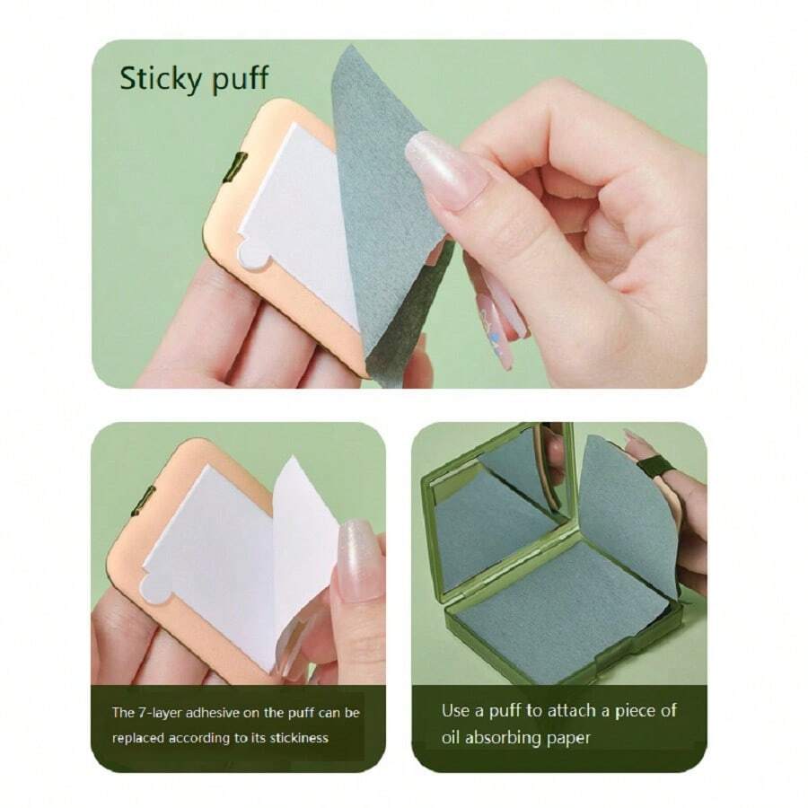 Powder Puff Style Portable Bamboo Charcoal Oil Blotting Paper, Gently