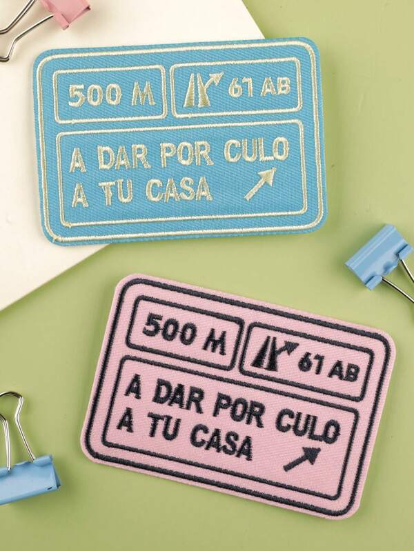 Set de 2 parches de tela con diseño de señalización, estilo minimalista de moda, de poliéster, para planchar o coser en ropa, bolsos, zapatos, sombreros, decoración del hogar, en colores azul y rosa