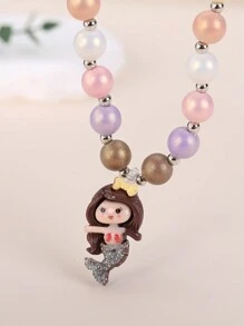 2pcs/Set Mermaid Princess Pendant Necklace And Bracelet Jewelry Set, Multi-Purpose For Girls