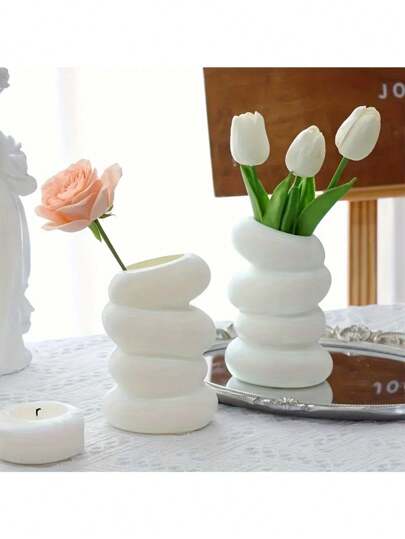 1pc Moderne Spiral Vase Wit Plastic Cylindrical Flower Vase, Living Room, Bedroom, Kitchen Nordic Aesthetic Creative Home Office Room Glass view 4