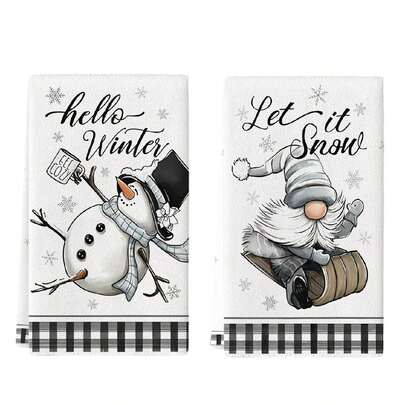 2 件装圣诞节小矮人厨房毛巾 - 柔软、吸水的超细纤维洗碗巾和手巾，适合节日装饰，非常适合烹饪、烘焙和清洁