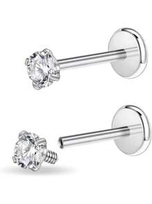 AVYRING 16g Bijou de piercing en acier inoxydable avec filetage interne et strass pour tragus/nez/hélix/conque/méduse/lèvre/labret - boucle d'oreille pour hélix, tragus, cartilage pour femmes et hommes 2-4 pièces