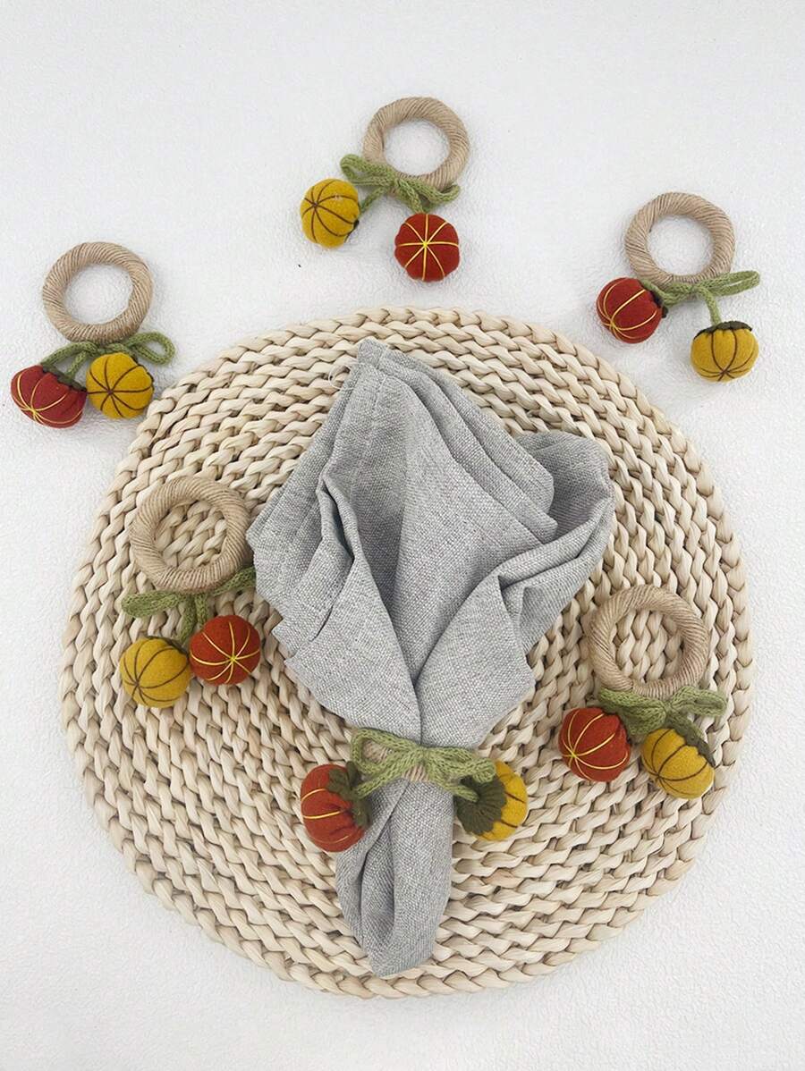 1pc Handmade Woven Pumpkin Napkin Ring - Fall Harvest Fruit Design, Ideal For Home, Restaurants, Weddings, Parties, Buffet Table Decor