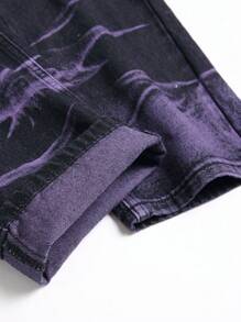 Men's Ripped Jeans Regular Fit Distressed Slim Straight Leg Stacked Biker Fashion Comfort Denim Pants - Purple - View 5