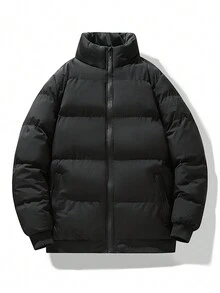 1 chiếc áo khoác cổ đứng cho nam, chống gió, dày, ấm áp, giản dị, vừa vặn, hợp thời trang - màu đen - Xem 1