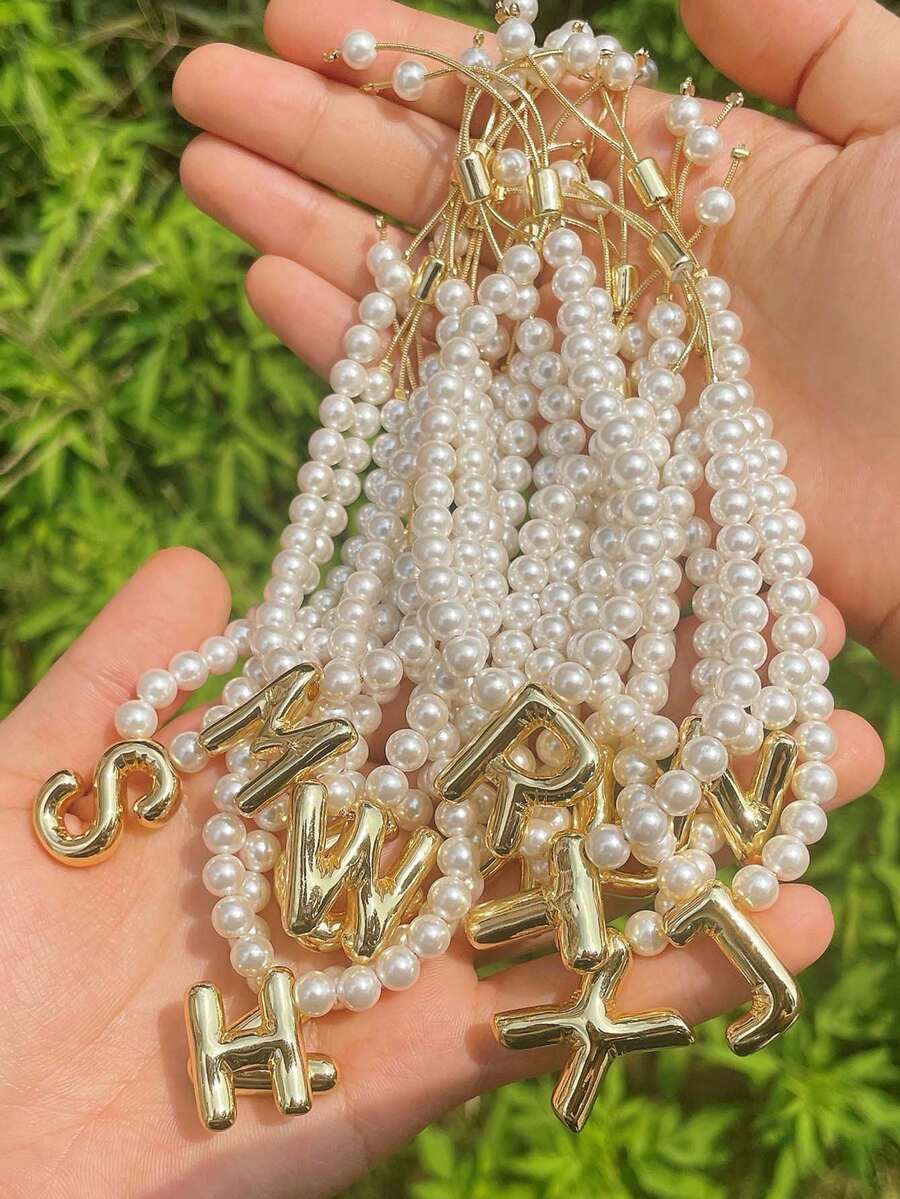 1 chiếc vòng tay nữ mạ vàng 18K sáng bóng, hạt vỏ trai giả, dây chuyền điều chỉnh hình bóng bay, quà tặng trang sức cho phụ nữ - Vàng - Xem 1