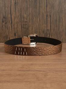 1pc Women's New Brown Crocodile Embossed Street Style PU Leather Belt, Suitable For Jeans, Formal Wear, Vintage Western Decoration, Versatile For Daily Use - Brown - View 3