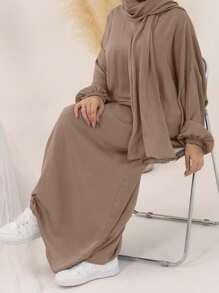 2pcs/Set Sleeveless Tank Top And Cardigan Combo, Multiple Choices, Please Refer To Size Chart Carefully. 1pc Women Pocket Headscarf Design, Skin-Friendly Breathable Fabric, Suitable For Women's Daily Outdoor Prayer Wear, Loose And Convenient Abaya, Two Sizes Available