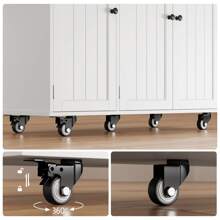 Rolling Kitchen Island Cart With Drawers And Folding Stops, Sleek, Waterproof Tabletop And Wheels With Brakes, With Adjustable Shelves And Towel Rack - 白色 - 查看 5