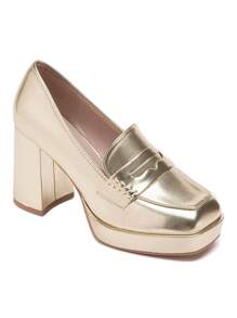 Gold Block Heel Platform Loafer – Guaranteed Elegance And Comfort - Gold - View 5