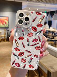 1pc Lipstick & Eye Design TPU Protective Phone Case Compatible With Iphone 11, 16 Pro Max, 16 Pro, 16, 15 Pro Max, 14 Pro Max / Galaxy, SAM / Honor X6A, X7B, X8B - White - View 1