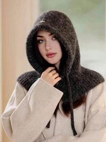 1pc Women's Solid Color Knitted Plush Hat, Winter Warm Windproof Earmuffs Cute Cartoon Knitted Cap Casual Elegant Retro Streetwear Fashion Versatile Beanie, Suitable For Outdoor Walking, Skiing, Cycling, Travel, Party & Daily Use