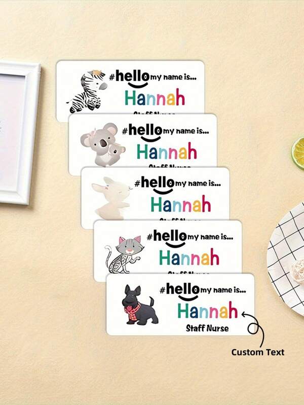 1pc Animal Pattern Acrylic Brooch Name Tag, Customizable Text For Work, Study, Events, Doctor & Nurse Exclusive Gift, Zebra, Hippopotamus, Koala, Rabbit, Etc.