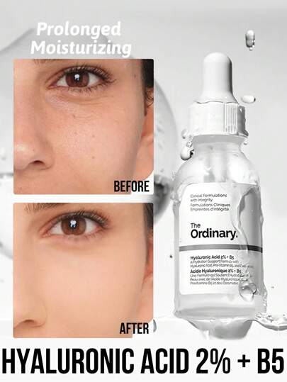 The Ordinary Hyaluronic Acid 2% + B5 Serum, Nourishing, Repair Skin Barrier, Deep Moisturizing, 1pc 30ml 1.01 Fl Oz, Light Texture, Absorbs Quickly,Fragrance Free, Dropper Design, Smooth Application, 5x Hyaluronic Acid, Additive-Free, Cruelty-Free, Vegan, Gluten-Free, Moisturizing, Deep Hydrating Skin, Boost Skin Elasticity, For All Skin Types, Dry And Dehydrated Skin, Sensitive Skin, Daily Skincare, Pre-Makeup Hydrator, Travel Companion