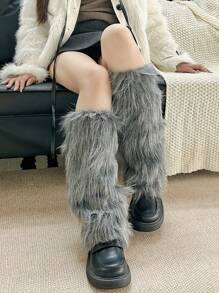 1 đôi tất giữ ấm chân dài màu trơn, kiểu dáng Y2K, màu đen, thích hợp cho biểu diễn sân khấu, tiệc tùng, thoải mái và ấm áp. - Xám - Xem 4