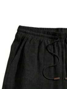 Men's Basic Linen Shorts Bermuda Shorts With Pockets And Adjustment Beach Shorts - 黑與白 - 查看 4