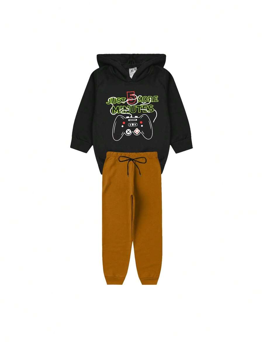 Just 5 More Minutes Children's Hooded Sweatshirt Set For Boys - 黑色 - 查看 1