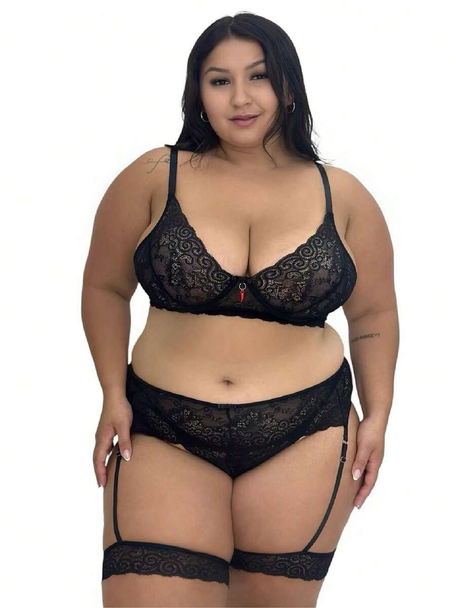 Conjunto Lingerie Plus Size Sutiã sem Bojo e Perneira Sensual Amélia