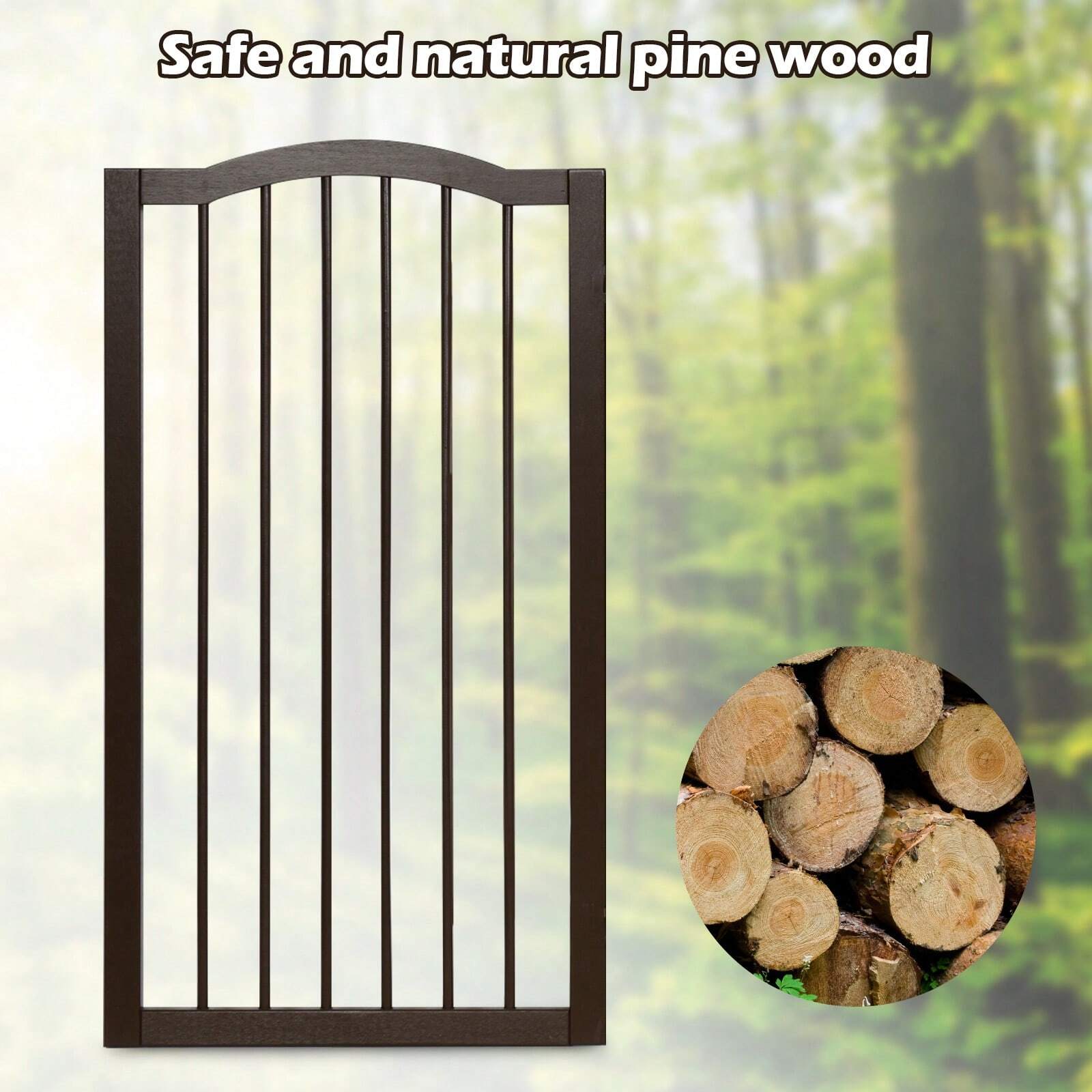 Wooden Folding Pet Gate, 3 Panels Freestanding Barrier With Arched Top