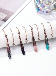 1 件仿古黄铜天然石切割水晶柱灵魂吊坠，复古宫廷风格，时尚配饰，节日礼物 - 古銅色靈擺 - 查看 4