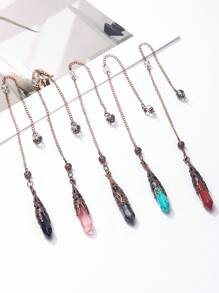 1 件仿古黄铜天然石切割水晶柱灵魂吊坠，复古宫廷风格，时尚配饰，节日礼物 - 古銅色靈擺 - 查看 1