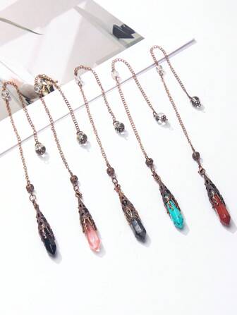 1 件仿古黄铜天然石切割水晶柱灵魂吊坠，复古宫廷风格，时尚配饰，节日礼物