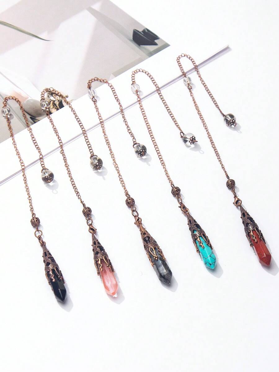 1 件仿古黄铜天然石切割水晶柱灵魂吊坠，复古宫廷风格，时尚配饰，节日礼物 - 古銅色靈擺 - 查看 1